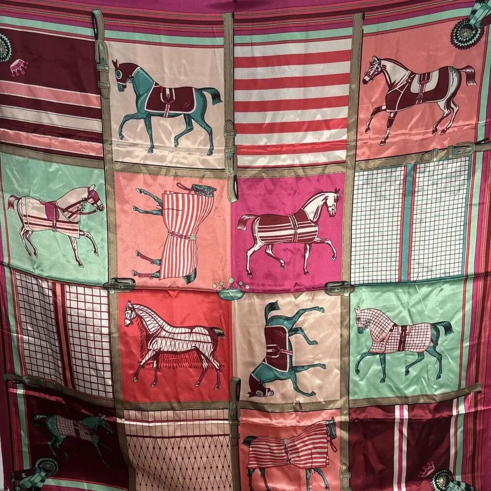 Equestrian Silk Feel Scarf 35 In X 35 In EUC